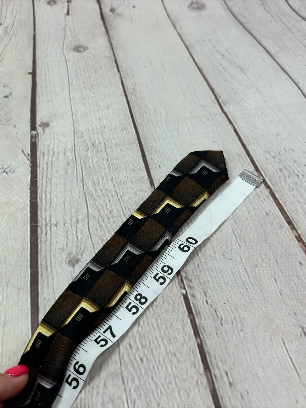 Kilburne & Finch Men's Geometric Brown & Black silk Tie Gold Accents office